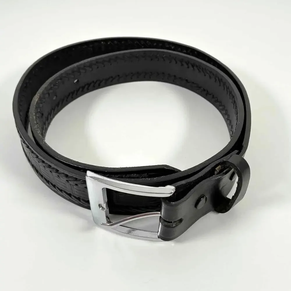 Men's Black Mexican Leather Embossed Basketweave Belt - Size 42 (XL)